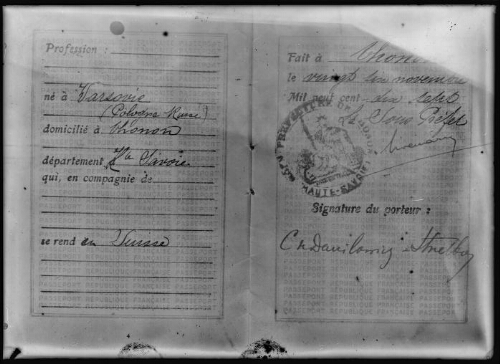 Reproduction du passeport de M. Danilowicz-Stzelbicki Casimir