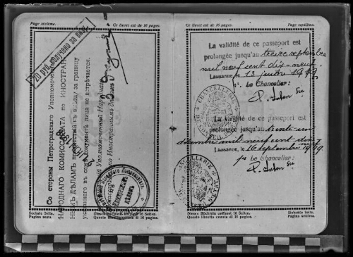 Glatz, Ernest, né le 22.11.1868 (Reproduction d’un faux passeport fait à Petrograd le 18.6.1918)