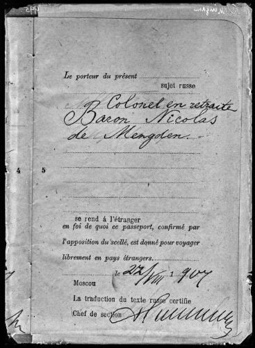 Affaire baron Mengden (passeport russe)
