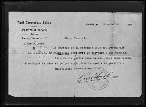 Lettre du parti communiste de Genève. Séquestrée sur Kravjnapvlsky, Ivan (Reproduction)