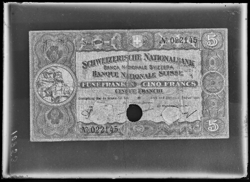 Billet de 5 fr. Banque Nationale suisse, voir 9211