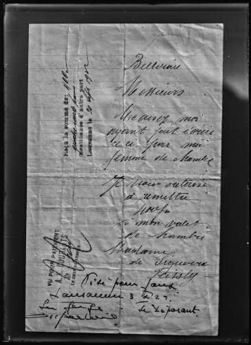 Faux certificat (Affaire Rochat Léopold), signé: Mme Chatelanat (Reproduction)